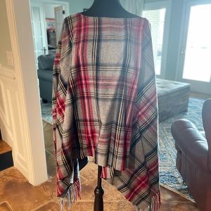 Wool plaid poncho